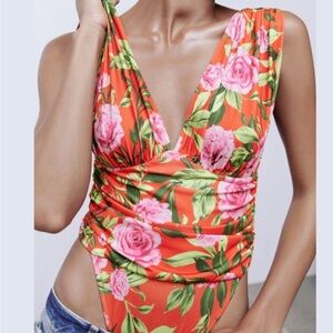 Zara draped floral bodysuit